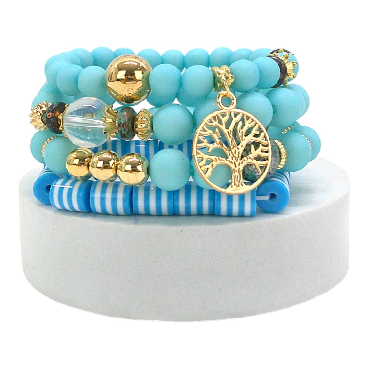 Natural Stone the Tree of Life Bracelet Set 4 pcs In BLUE