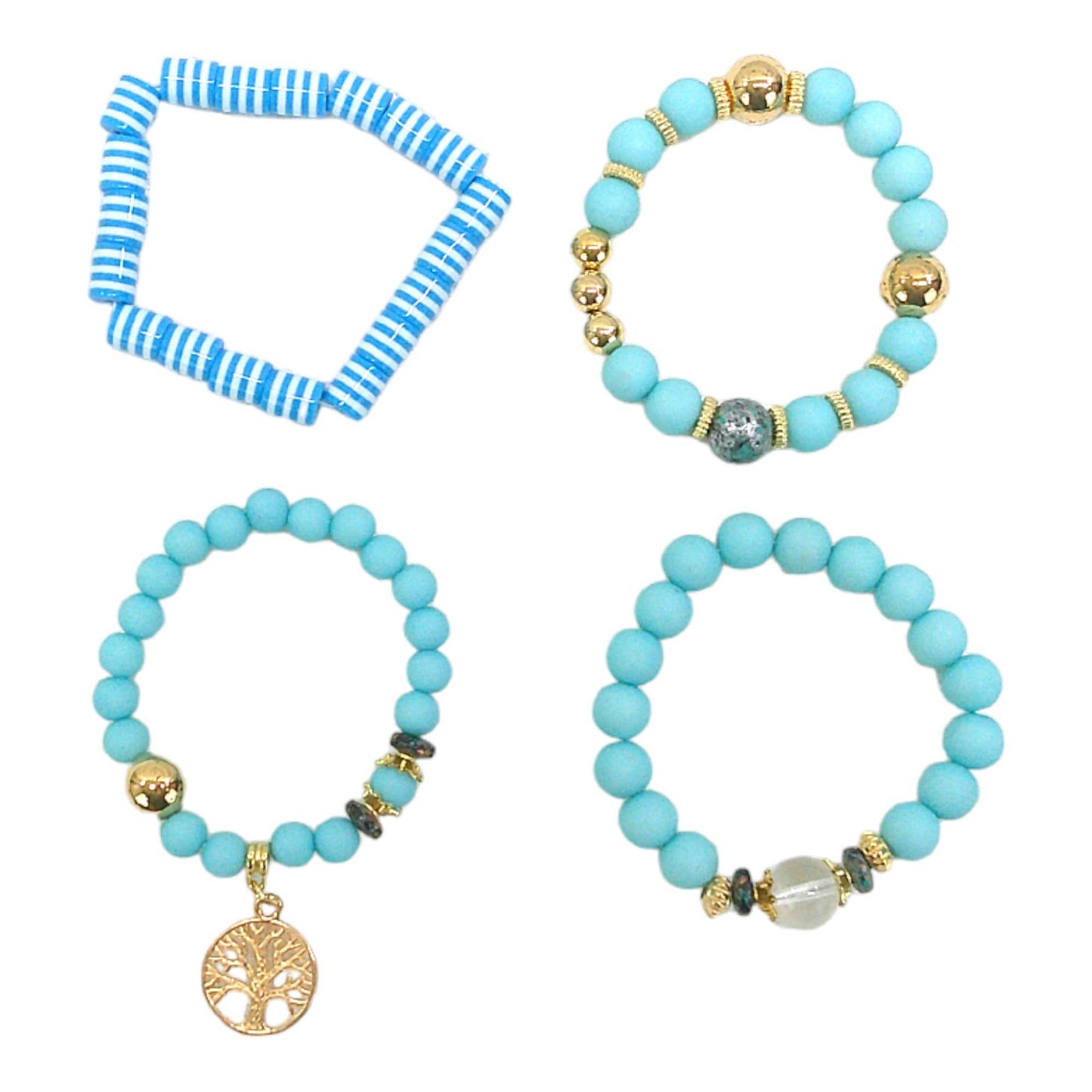 Natural Stone the Tree of Life Bracelet Set 4 pcs In BLUE