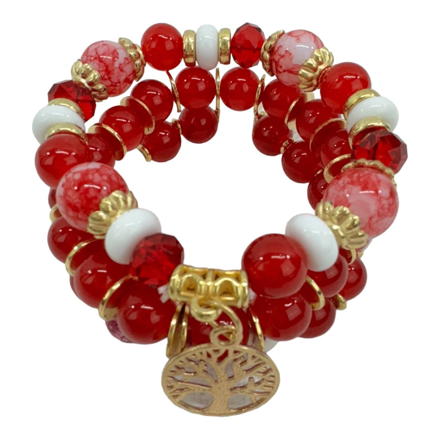Natural Stone the Tree of Life Bracelet Set 3pcs RED