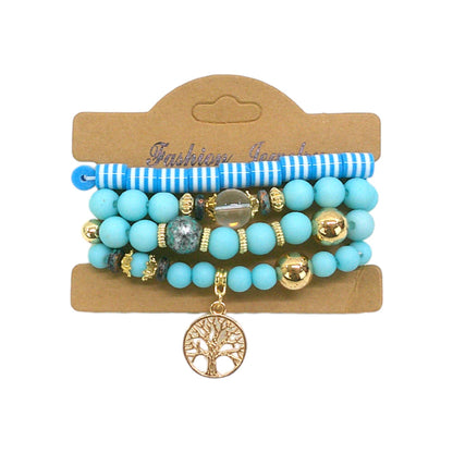 Natural Stone the Tree of Life Bracelet Set 4 pcs In BLUE