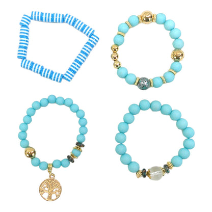 Natural Stone the Tree of Life Bracelet Set 4 pcs In BLUE