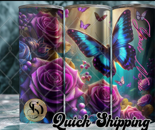 Butterfly And Flowers Tumbler