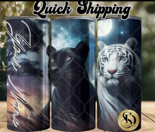 Black Panther And White Tiger Tumbler