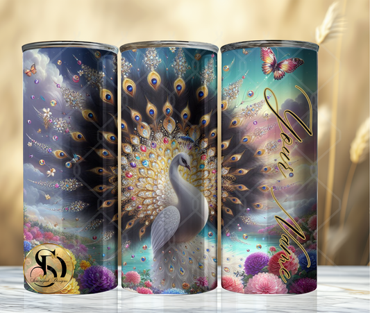 White And Black Peacock Tumbler